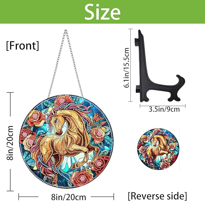 Wergund 5D DIY Horse Diamond Art Hanging Kits, Hanging Diamond Art Rose, Acrylic Special Shaped Rhinestone, Window Hanging Pendants for Home Wall Garden Front Door Outdoor Decor Gift(Horse)