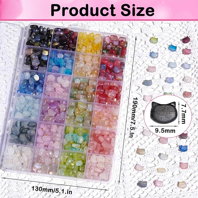 800+PCS Cat Head Beads for Bracelet Making, Acrylic Kawaii Animal Charms Jewelry Kit with Frosted Matte Finish DIY Cute Bead for Friendship Bracelets Necklaces Earrings Phone Lanyards Craft Projects
