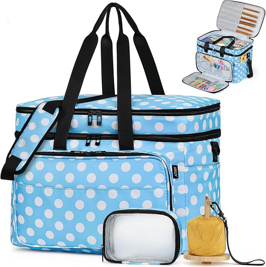 IBFUN 3PCS Crochet Bag with Wrist Yarn Holder, Large Yarn Storage Tote Waterproof Knitting Bag Organizer with Adjustable Strap for Hooks, Needles (Up to 14"), Accessories, Crochet Lovers, Tangle-Free