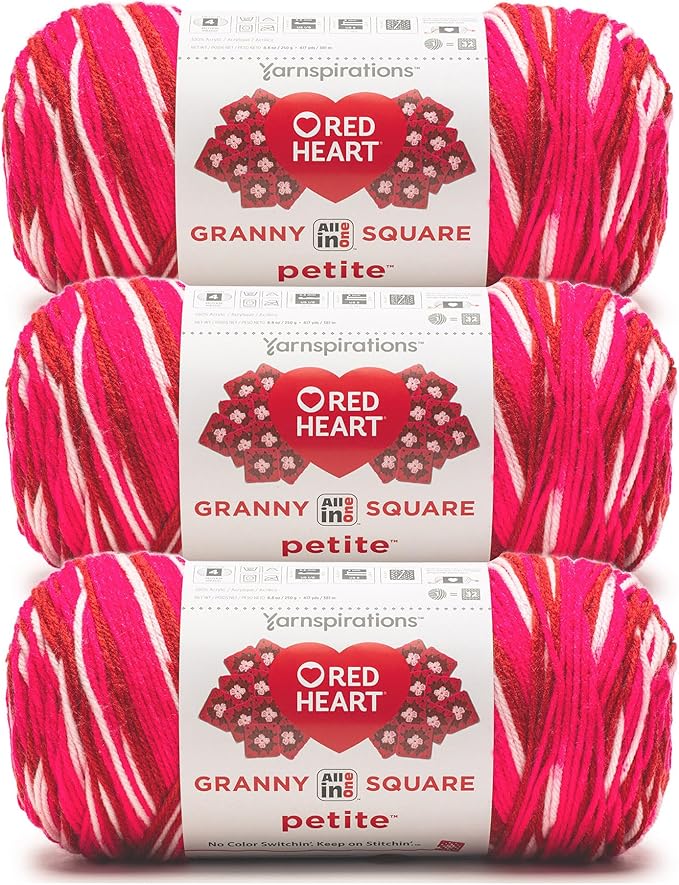 Red Heart All in One Granny Square Petite Groovin Yarn - 3 Pack of 250g/8.8oz - 100% Acrylic - #4 Worsted (Medium) - 440 Yards - Knitting/Crochet