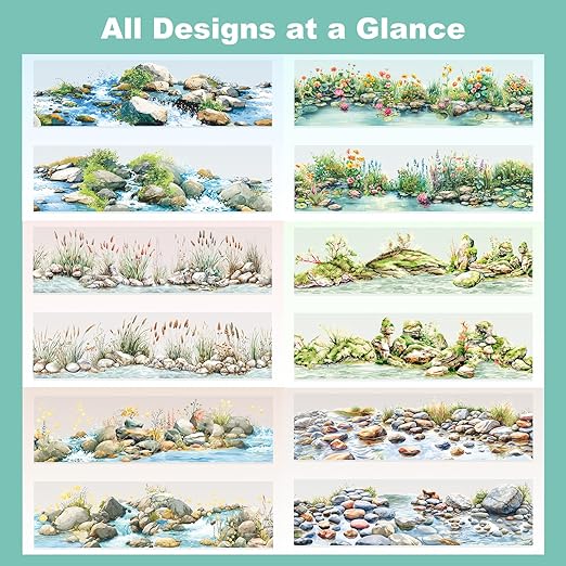 6 Rolls River Landscape PET Tape Set – Forest Stream and Riverbank Aesthetic with Seamless Nature Scenes for Scrapbooking, Journaling, Crafts, DIY and Decor