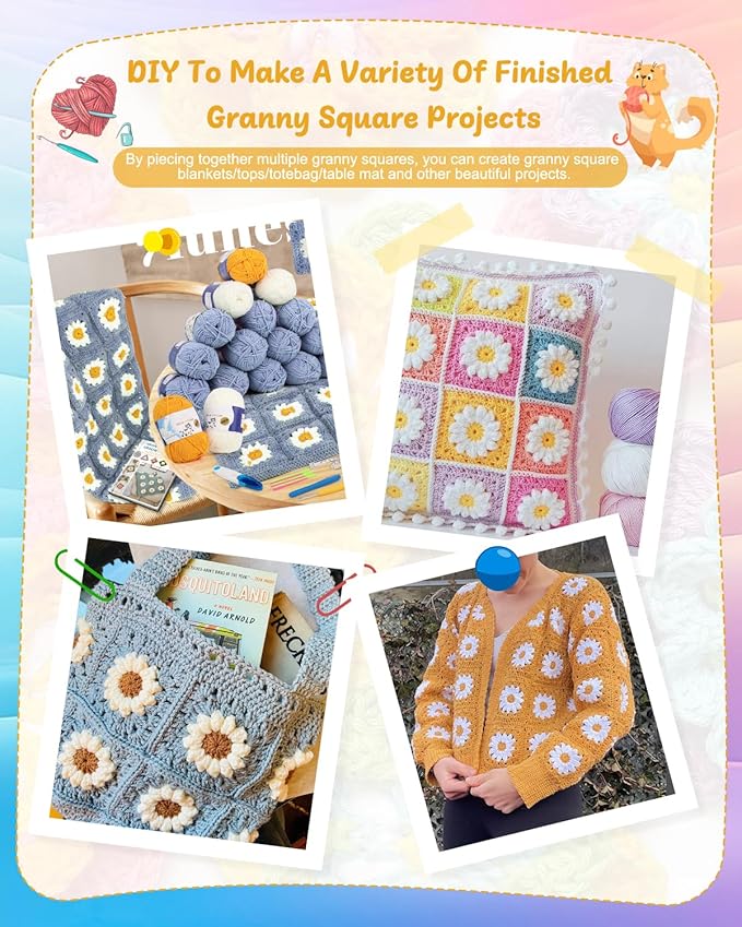 Coopay Crochet Kit Beginners for Blanket, Granny Squares Crochet Blanket Kit w Instructions & Enough Yarn, Complete Crocheting Starter Set - Easy to Learn for Adults (Blue-Purple)