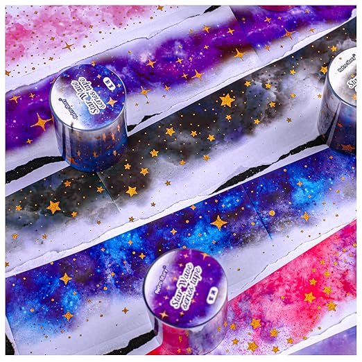 Star PET Tape Stickers for Scrapbooking Supplies,6 Rolls of Holographic Starry Sky Themed Decorative Tape Stickers for Journaling, Junk Journal Supplies, DIY Crafts(Ripple)