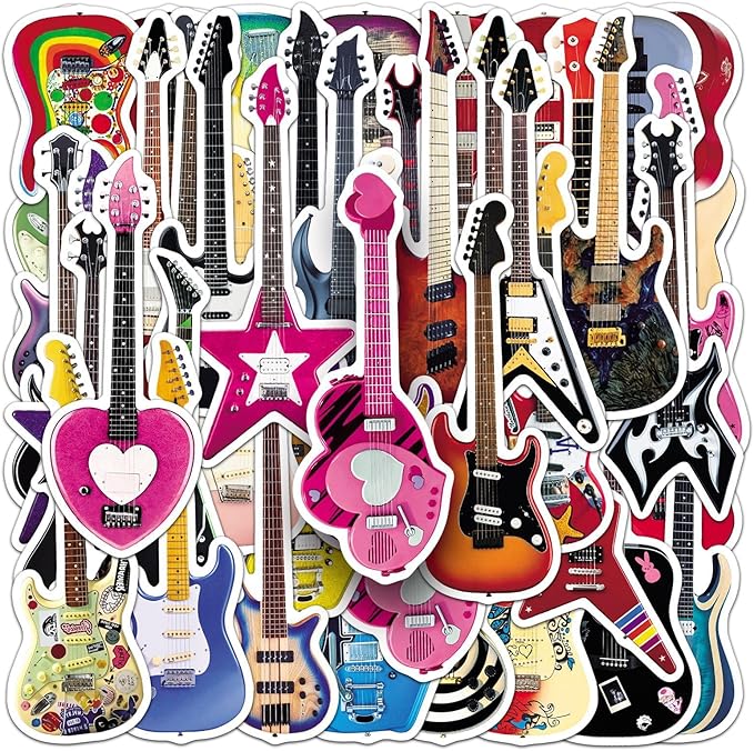 50Pcs Guitar Stickers, Waterproof Vinyl Music Instrument Decals for Laptop, Phone, Skateboard, Luggage - Cute Decorative Stickers for Kids, Boys, Girls, Adults, Guitarists & Music Lovers