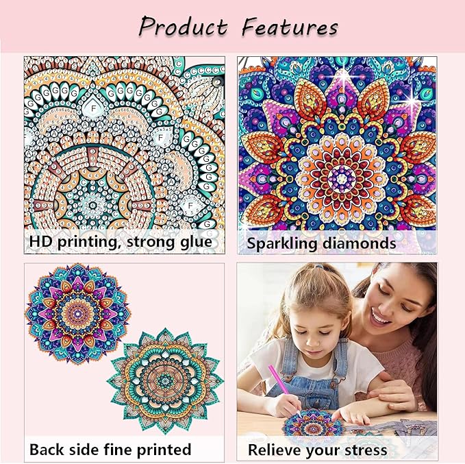 Muzagroo Art 5D Diamond Art Kit for Adult Mandala Diamond Suncatcher Hanging Ornament Kits for Living Room Windows, DIY Special Shaped Crystal Window Hanging Pendant Ornament 2PCS (Mandala)