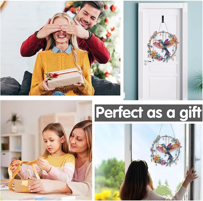 Bimkole Bird Diamond Art Hanging Kit for Adult, DIY 5D Flowers Diamond Painting Window Pendant, Acrylic Crystal Art Hanging Ornament for Wall Home Garden Front Door Decor - 7.8x7.8 Inch