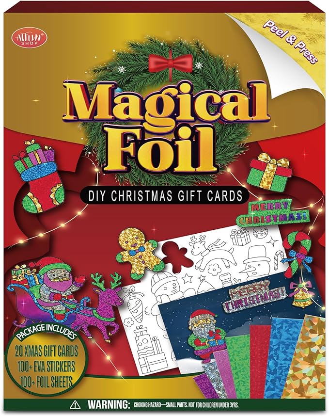 atfunshop christmas crafts for kids - magical foil diy christmas gift cards - no mess xmas art activities kit for ages 4 5 6 7 8 9 - fun & ideal stocking stuffer & christmas gift for boys & girls