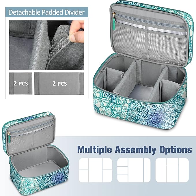 FINPAC Sewing Accessories Storage and Organizer Case, Double-Layer Sewing Kits Carrying Bag with Wrist Pin Cushion for Threads, Needles, Embroidery Floss Supplies, Felting Kits (Emerald Illusions)