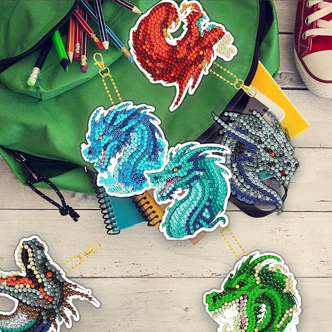 12 Pcs Dragon Diamond Keychains Kit DIY Cute Dragon Diamond Keychains for Beginners Adults Art Craft Supplies Christmas Holiday Gift