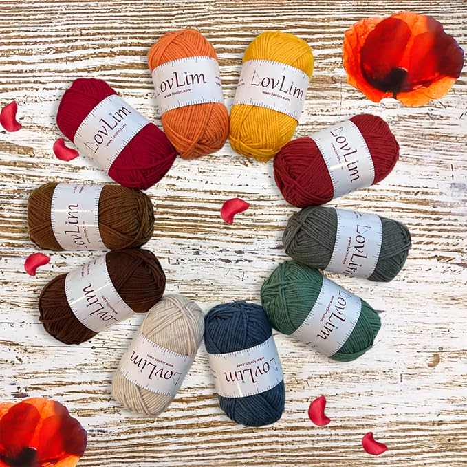 Crochet Yarn, 10x50g Soft Cotton Yarn Skeins, 1200+ Yards, for Crochet and Knitting, Free Crochet/Amigurumi Patterns, Craft DK Yarn Perfect Starter Kit (Autumn)