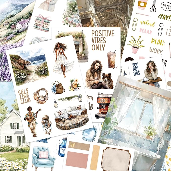 345pcs People Stickers Book,Planner Stickers for Junk Journal Kit,40 Sheet Scrapbook Supplies with Junk Journal Supplies and Washi Tape Sticker for Planners, Bullet Journal, Mixed Media Art