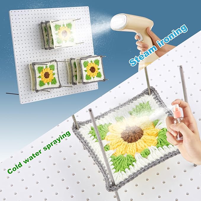 13’’Crochet Blocking Board with 20 Pegs/Pins Granny Square Blocking Boards for Crochet Projects,Plastic Waterproof Crochet Peg Blocking Board Gift for Crocheters and Beginners