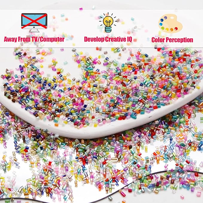 EuTengHao 16800pcs Tube Beads Kit Glass Bugle Seed Beads Small Craft Beads for DIY Crafting Jewelry Making Supplies (3mm, 350 Per Color, 48 Colors)