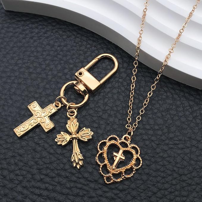 WOCRAFT 60pcs KC Gold Cross Bracelet Charms for Jewelry Making Sets DIY Necklace Bracelet Keychain Crafting Charms Kit Craft Supplies (SN908)