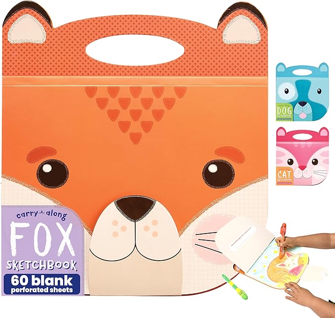 OOLY Carry Along Sketchbook for Kids, 60 Pages, 9 x 7 inches, Portable Sketch Book, Drawing Pad for Travel - Fox