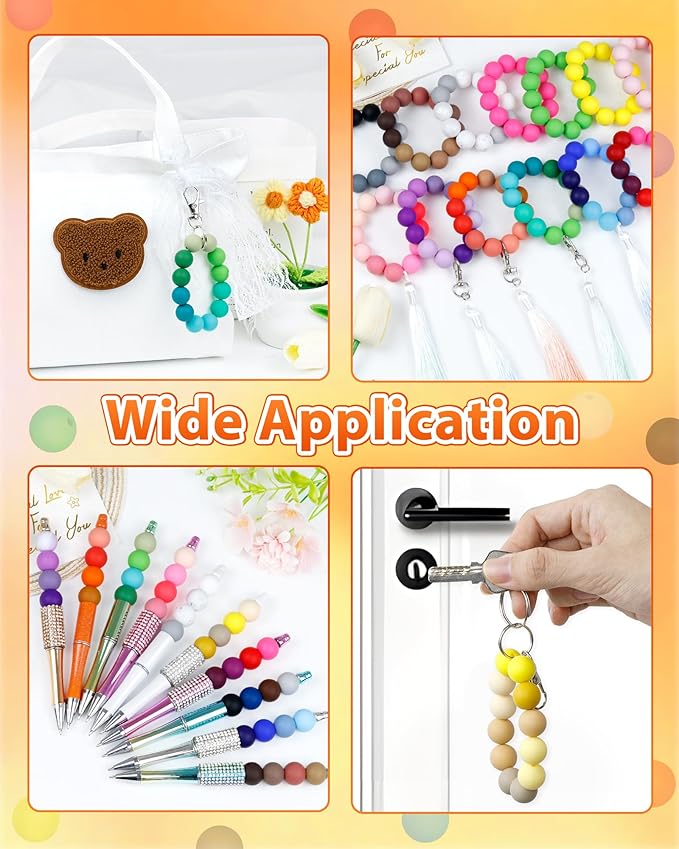 160pcs fiveizero 15mm silicone beads for keychain making - mixed color round rubber beads bulk, diy craft supplies for bracelets necklaces pens(orange)