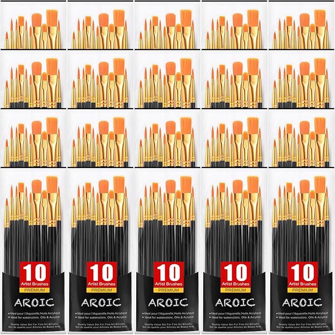 Acrylic Paint Brush Set, (20 Packs /200 pcs) Nylon Hair Brushes for Oil and Watercolor, Perfect Suit of Art Painting, Best Present for Painting, Black