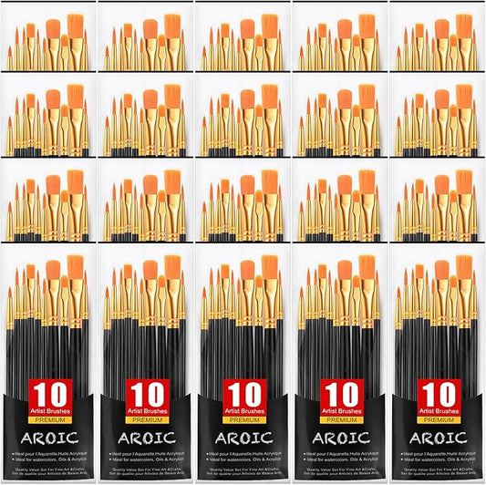 Acrylic Paint Brush Set, (20 Packs /200 pcs) Nylon Hair Brushes for Oil and Watercolor, Perfect Suit of Art Painting, Best Present for Painting, Black
