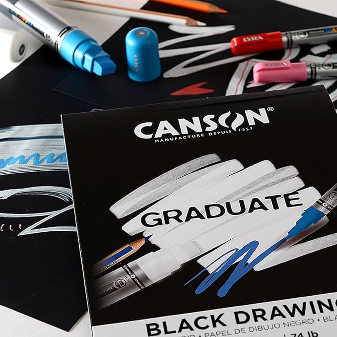 Canson Graduate Black Drawing Pad, Foldover, 5.5x8.5 inch, 20 Sheets | Artist Paper for Adults and Students - Drawing, Sketching and Art Journaling