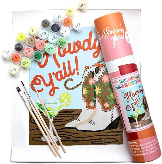 Pink Picasso Kits Colorful Destinations Paint by Number for Adults and Teens | DIY Unique Canvas Painting Kits Color by Numbers Arts & Crafts Kit | Howdy Y'all 8x10 - Paint Kit Set