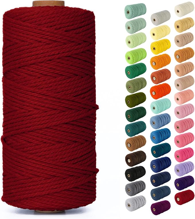 Nook Theory Macrame Cord - 3mm 109 Yards Cotton Rope, 4mm 5mm Yarn, String for Crafts, Perfect for Macrame Wall Hanging and Boho Decorations (Maroon)
