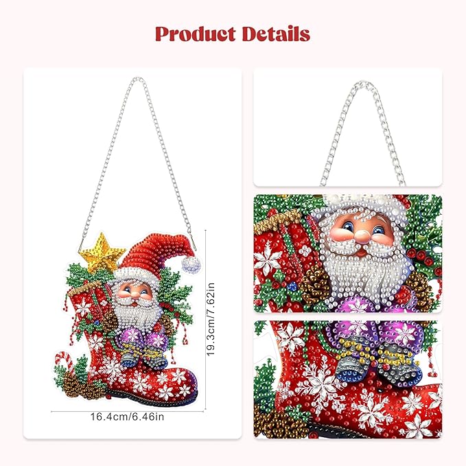 RICUVED Christmas Hanging Diamond Art Kit for Adults, Gnome Special Shaped Crystal Gem Craft Boots Diamond Painting Pendant Kit for Beginners, DIY Hanging Acrylic Art Ornament for Home Garden Decor