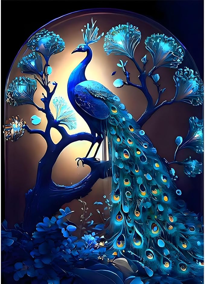 SENQAO Peacock Diamond Painting Kits for Adults, DIY 5D Full Drill Diamond Art Kit for Adults Beginner, Diamond Dots Painting Craft for Home Wall Decor 12x16 Inch (Peacock)