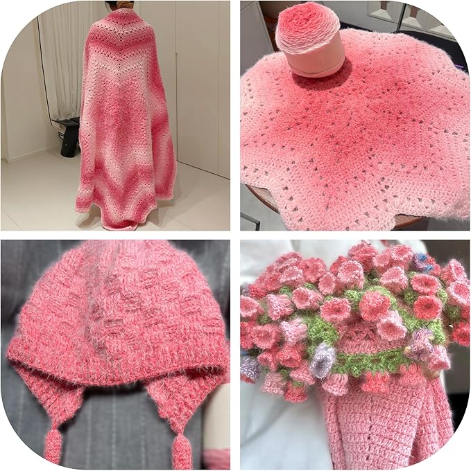 Katech Ombre Yarn for Crocheting-Large Skein of Gradient Yarn Cake-2 Pack of 200g/7.05 oz-80% Acrylic,20% Nylon- #4 Medium-Perfect for Star Blankets, Scarves, Shawls and Garments (C)
