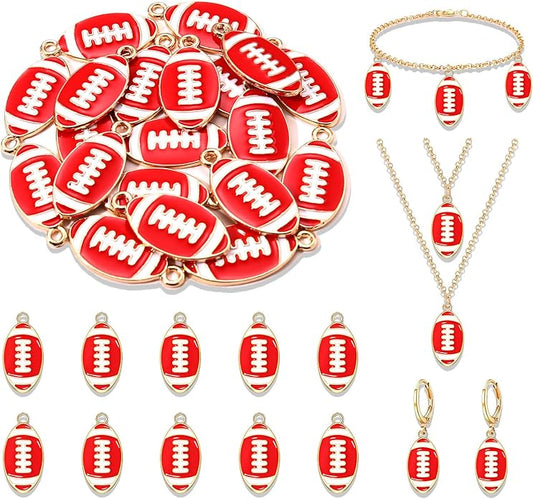 NVENF 30PCS Football Charms for Jewelry Making, Enamel Football Charms for Bracelet Necklace Earrings Making, Red Black White Blue Purple Orange Game Day Football Charm Bulk