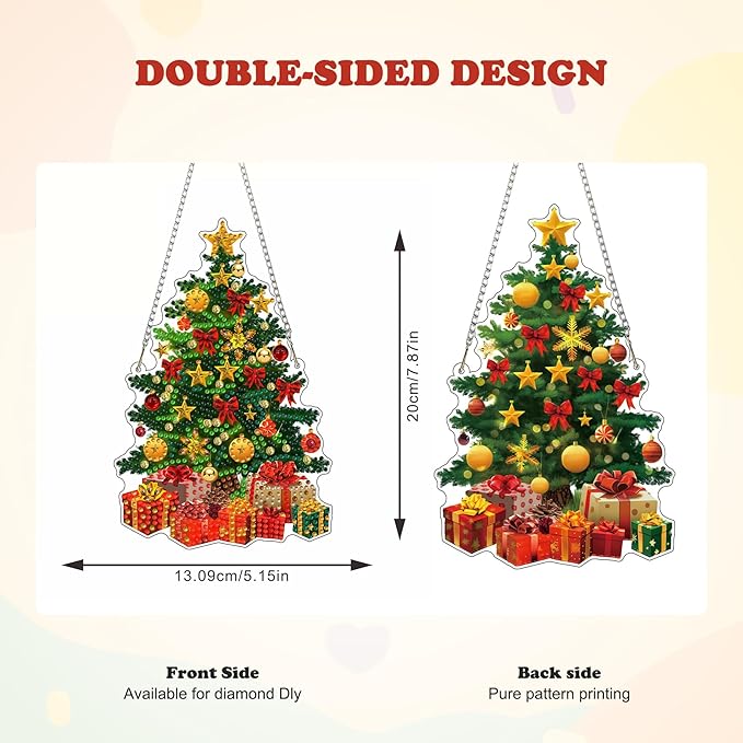 HEIBAGO Christmas Tree Diamond Art Hanging Kits for Adults Kids, 5D Special Shaped Crystal Diamond Painting Kit, DIY Pattern Window Pendant Gem Art Kit for Home Wall Decor 8.3 x 8.3 Inch