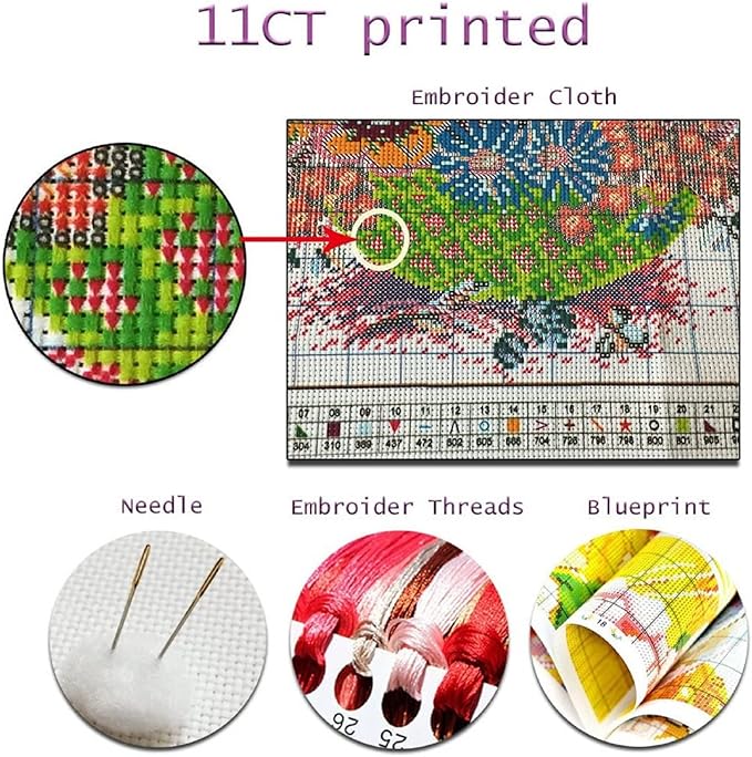 Redxing Stamped Cross Stitch Kits Embroidery kit for Beginners Adults Full Range of Embroidery Patterns Starter Kits DIY Printed Cross Stitch Kits Needlepoint Kits 11CT-Drink Tea Seaside 18x18 inchs