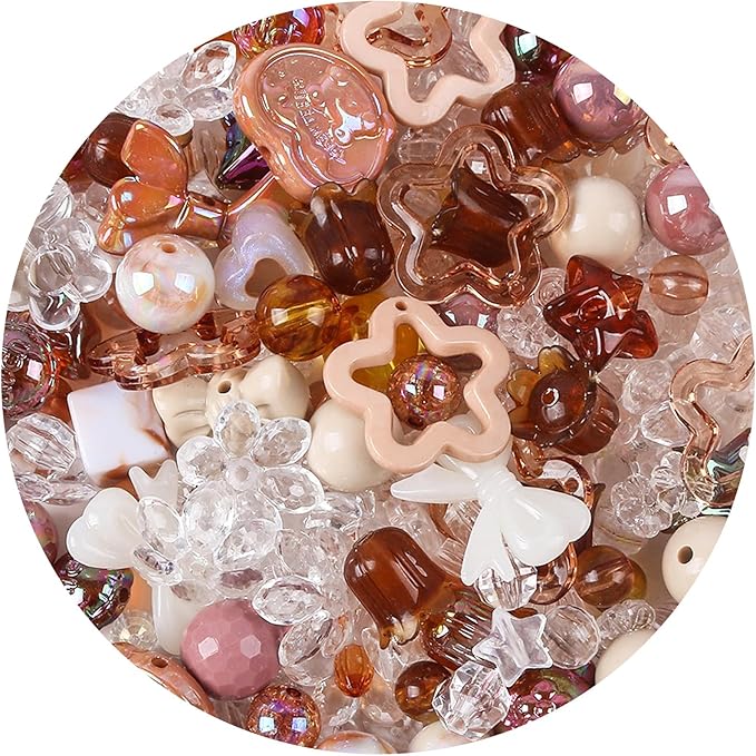 Assorted Acrylic Beads for Bracelet Making Kit, 150g Brown Cute Beads for Keychain Making, Kandi Charms, Kawaii Jewelry Making, DIY Crafts