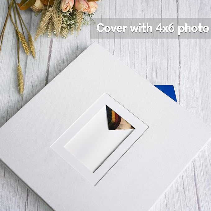 Vienrose Photo Album Self Adhesive for 2x3 4x6 5x7 8x10 Pictures DIY Scrapbook 60 Blank Pages Linen Cover Memory Book for Wedding, Baby Growth, Travel, White