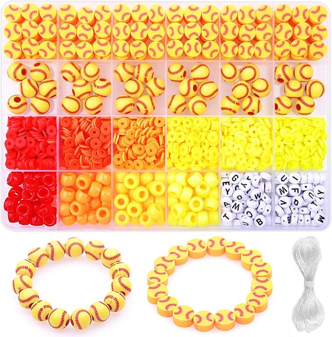 BBita 1600PCS Softball Sports Ball Polymer Clay Beads Charms for Friendship Bracelets Making Kit Cute Fun Beads DIY Arts Crafts Birthday Gifts for Kids Girls Softball Bead
