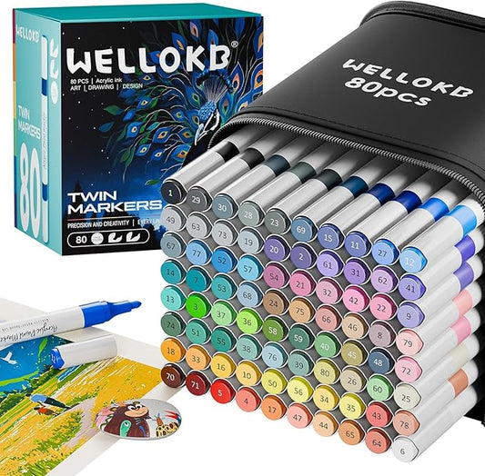 80 Colors Dual Acrylic Paint Markers, Fabric Markers, Brush Permanent Paint Pens for Wood, Glass, Rocks, Paper, Coloring Book, Ceramic, DIY Crafts, Art School Supplies