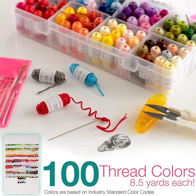 Friendship Bracelet String Kit - Cross Stitch Hand Embroidery Floss Set with Organizer Box for Beginners. Friendship Bracelet Kit for Adults. Bracelet String Box Supplies Coded Thread Patterns Needles