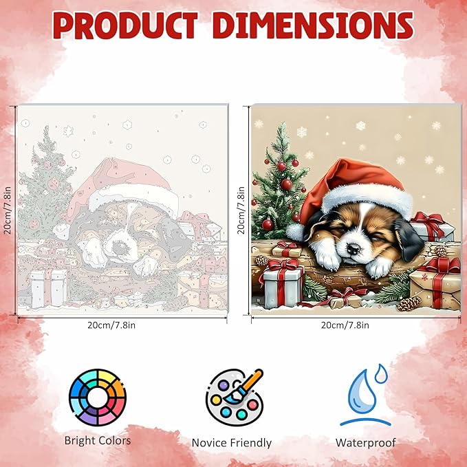 DOMROM 4 Pack Framed Paint by Numbers Dog for Kids Beginners, Adult Paint by Number Kits Animal on Canvas, Acrylic Number Painting Christmas Cat Craft Kits for Gift Home Decor 8x8in