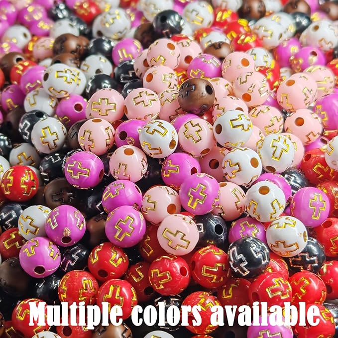 143 Pcs 10mm White Acrylic Cross Beads for Bracelet Making, DIY Christian Religious Rosary Beads with 2m Elastic String & 12-Section Storage Box, Jewelry Making Supplies for Men Women