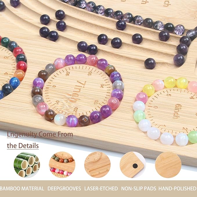 Bead Board for Jewelry Making, Bamboo Beading Tray Design Mat for Necklaces, Bracelets, and Crafts. Portable Bracelet Sizer Jewelry Making Supplies