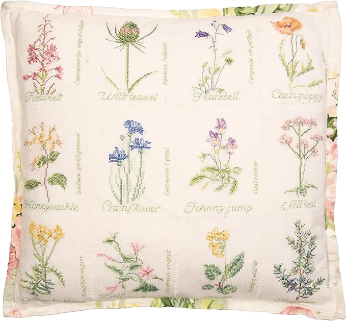 Thea Gouverneur - Counted Cross Stitch Kit - Wild Flower Cushion - Aida - 16 Count - Embroidery Kit for Adults - DMC Embroidery Threads and Other Cross Stitch Supplies Included - 2074A