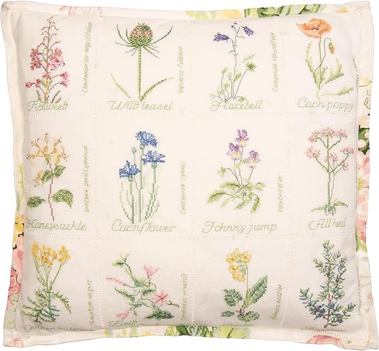 Thea Gouverneur - Counted Cross Stitch Kit - Wild Flower Cushion - Aida - 16 Count - Embroidery Kit for Adults - DMC Embroidery Threads and Other Cross Stitch Supplies Included - 2074A