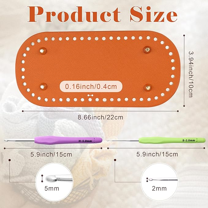 Coitak 3+6 PCS Bag Bases for Crochet with Braided Purse Handles for Bag Making, 2 PCS Crochet Hooks, 3 Colors Leather Purse Bottoms for Crocheting, 12 Inch Handbag Handles (White, Black, Brown)