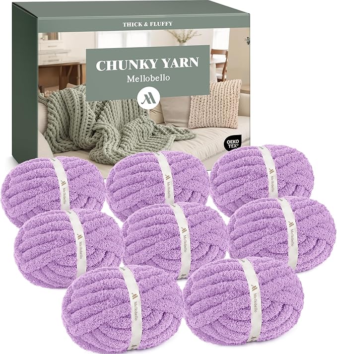 Jumbo Chenille Chunky Yarn for Crocheting - Super Bulky Fluffy Chunky Yarn for Hand Knitting - Extra Thick Soft Blanket Big Yarns 8 Jumbo Pack (27yds,8 oz Each Skein) Dark Purple