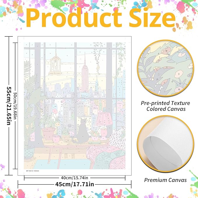 Mandun Cat Paint by Numbers for Adult, Cat Paint by Numbers Kit for Adults Beginners, DIY Acrylic Painting on Canvas for Home Wall Art Decor Gift 16x20Inch
