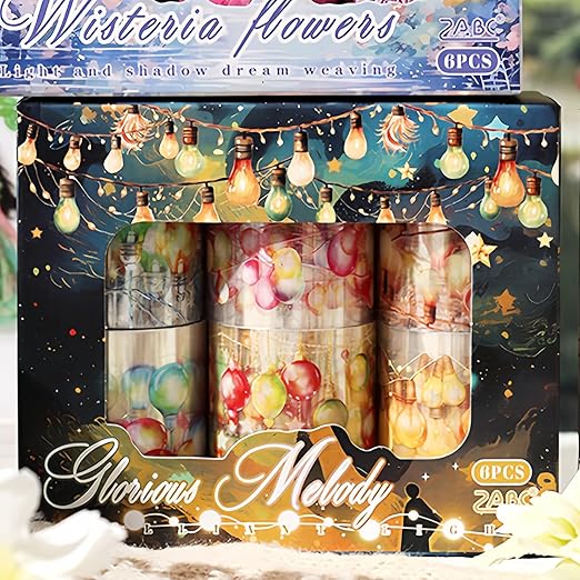 6 Rolls of PET Tape Stickers for Journaling Supplies,Light Themed Junk Journal Stickers for Scrapbooking,Journaling Supplies,Planer,Letters,Water Bottles (Life)