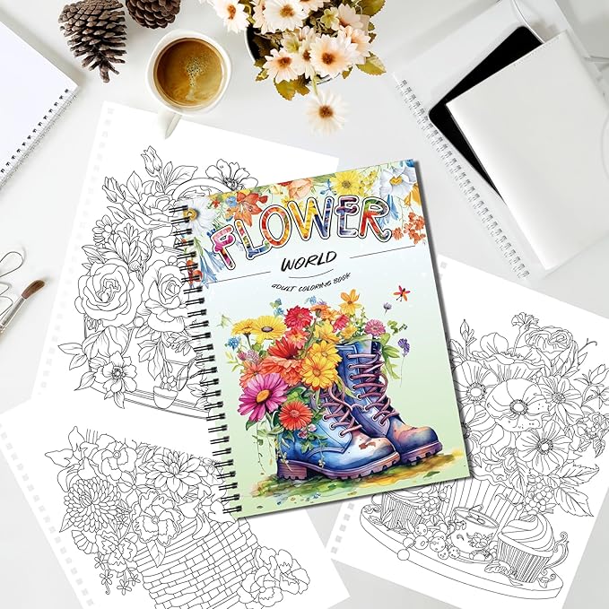 Kalysky Adult Coloring Book Set:3 Coloring Books for Flower World,Whimsical Universe,Fantasy Fairy Homes.Coloring Books for Adults to Relax and Relieve Anxiety
