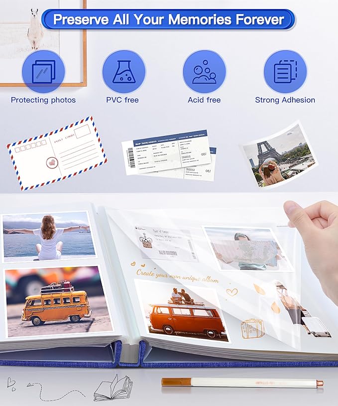 Popotop Photo Album Self Adhesive Scrapbook Album for 4x6 5x7 8x10 Pictures DIY Photo Book as Scrapbooking Supplies Kits, Birthday Gifts for Women Mom Wedding Baby Family Travel