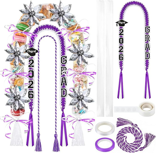 YLOLUL 16 Pcs Graduation Leis 2026 Graduation Candy Lei Kit with Honor Cord Class of 2026 Graduation Ribbon Double Lei Necklace Graduation Gift Party Accessories for Women Men
