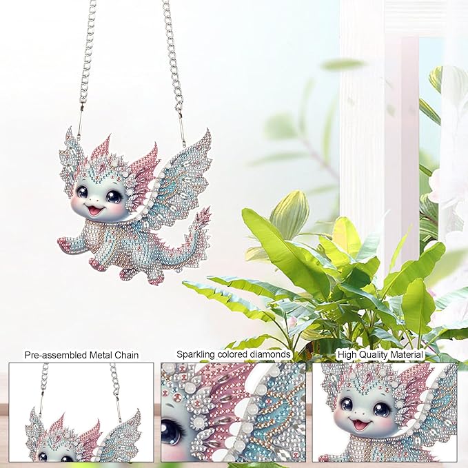 AiYuanzsh Flying Dragon Diamond Painting Hanging Kit, DIY 5D Crystal Acrylic Diamond Art Pendant with Special Shaped Rhinestones, Fantasy Dragon Ornament for Wall, Door, Car, or Home Decoration