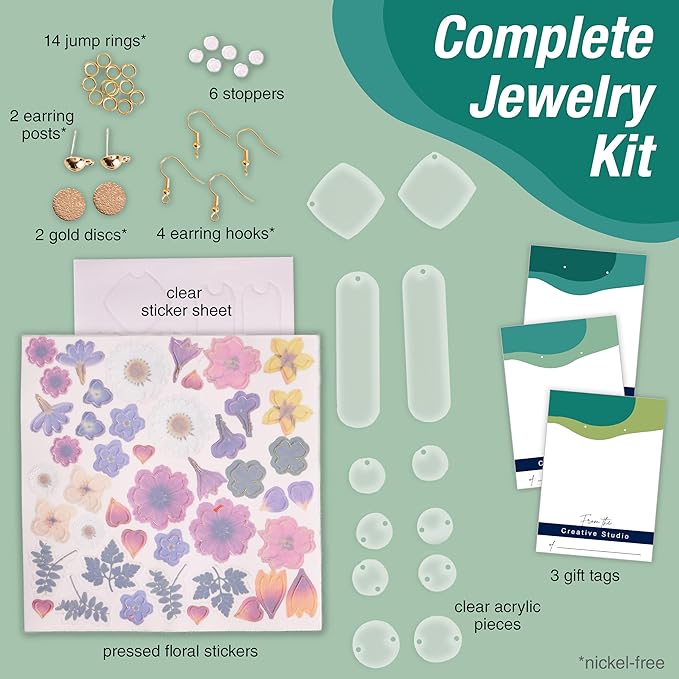 Faber-Castell Pressed Floral Acrylic Earrings - Create 3 Earrings, Jewelry Making Kit and Crafts for Adults, Pressed Floral Earring Making Kit, Easter Basket Stuffers